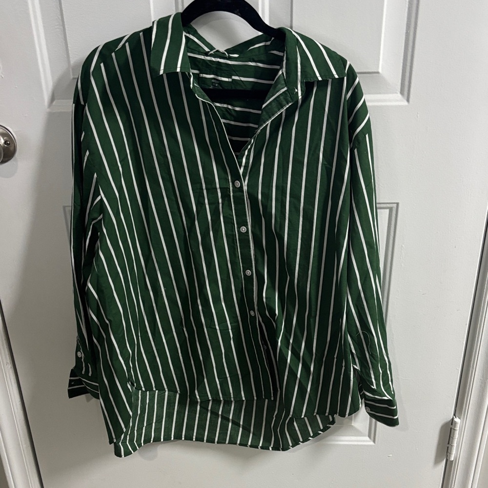Aerie Forest Green Striped Button Down Shirt